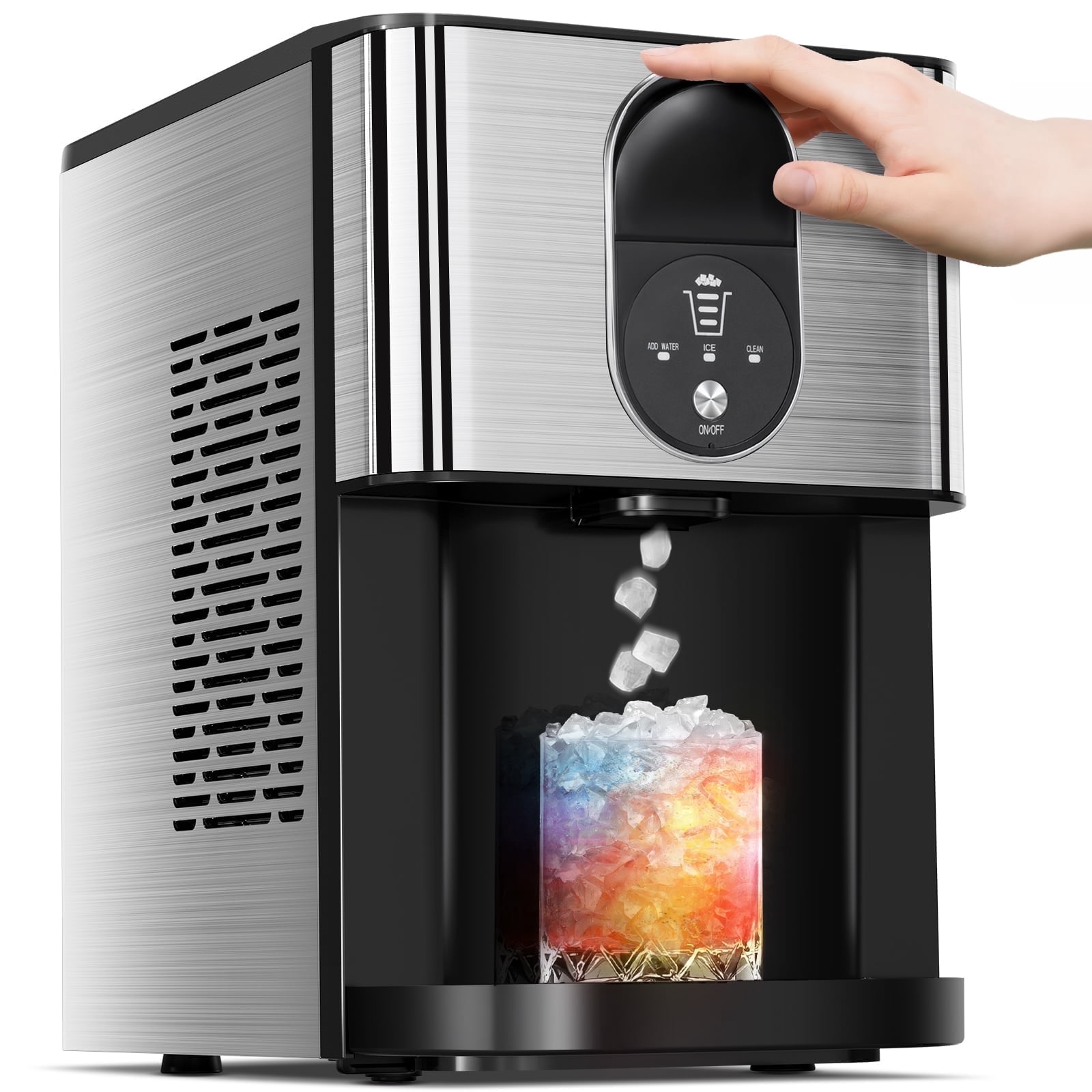 Auseo Ice Maker Countertop with Soft Chewable Ice, 44 Lbs/24H, Self-Cleaning, One-Click Operation for Home/Party(Silver)