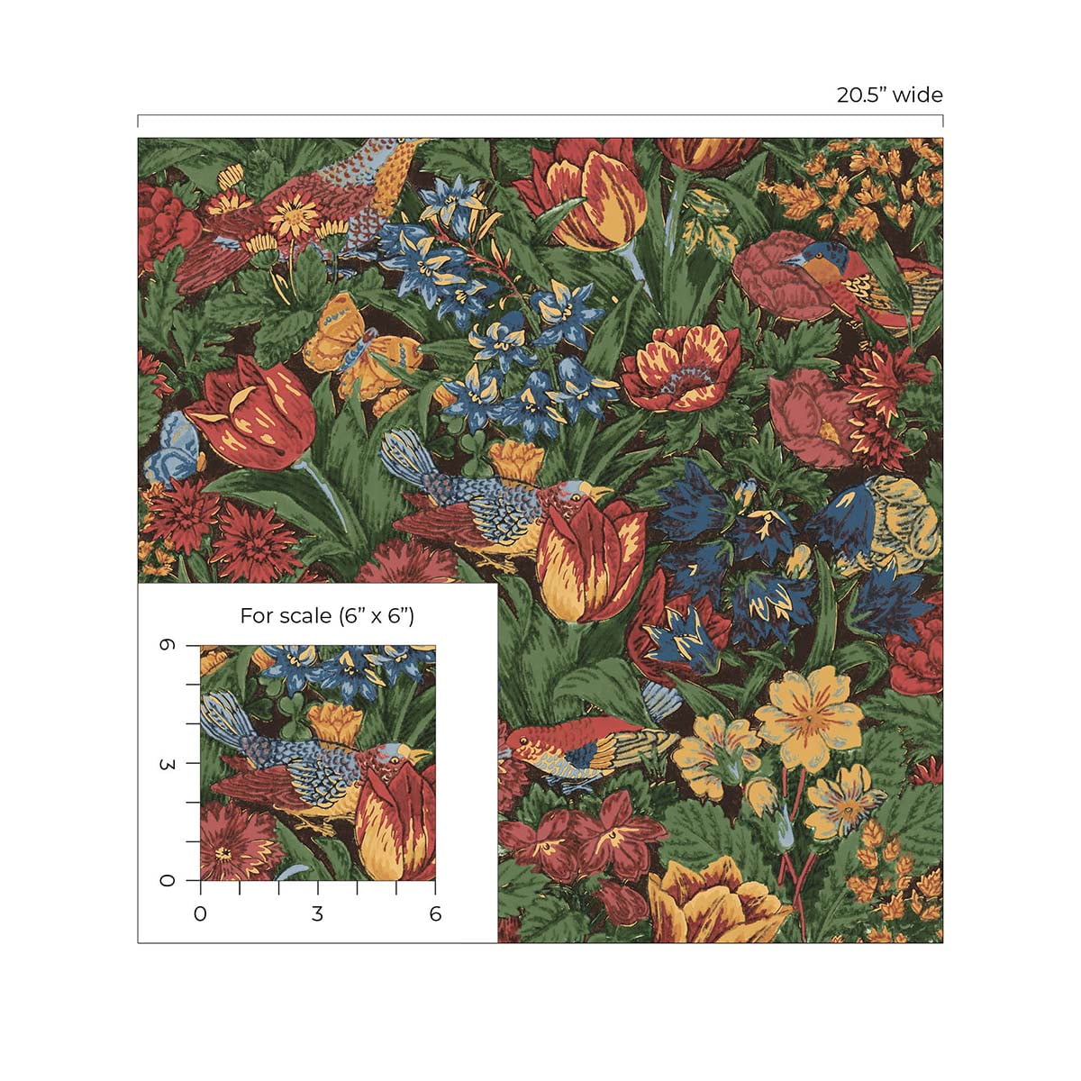 NextWall  Bird Floral Peel and Stick Wallpaper 20.5 in. W x 18 ft. L - Carmine & Blue Lagoon