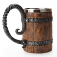 thumbnail image 3 of 1PCS Viking Wood Style Beer Mug Simulation Wooden Barrel Beer Cup Double Wall Drinking, 3 of 5