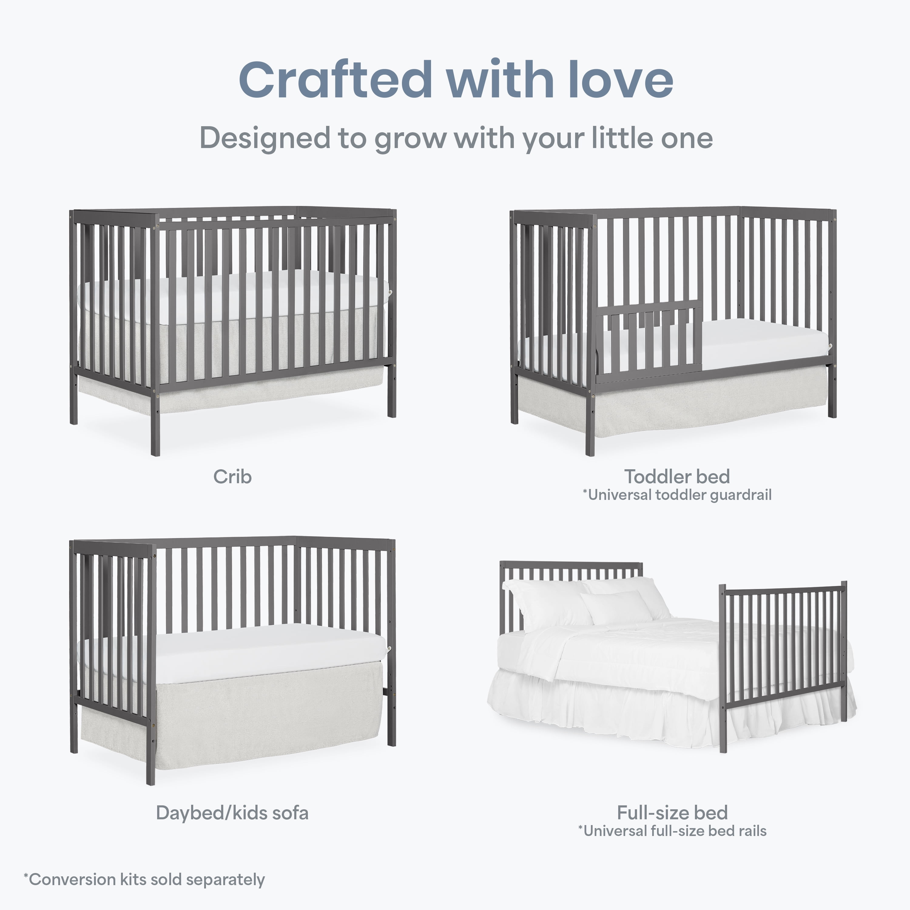 Dream On Me, Synergy, 5 in 1 Convertible Crib In Storm Grey