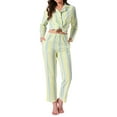 thumbnail image 2 of INSPIRAR CHIC Pijamas de Algodón para Mujeres, Con Botones, de Manga Larga, con Cuello Notch, Conjunto de 2 Piezas de Ropa de Casa con Bolsillos, Rayas Amarillas, 2 of 6