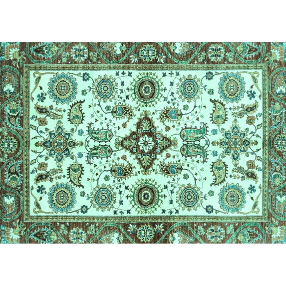 Ahgly Company Indoor Rectangle Oriental Turquoise Blue Traditional Area Rugs, 3' x 5'