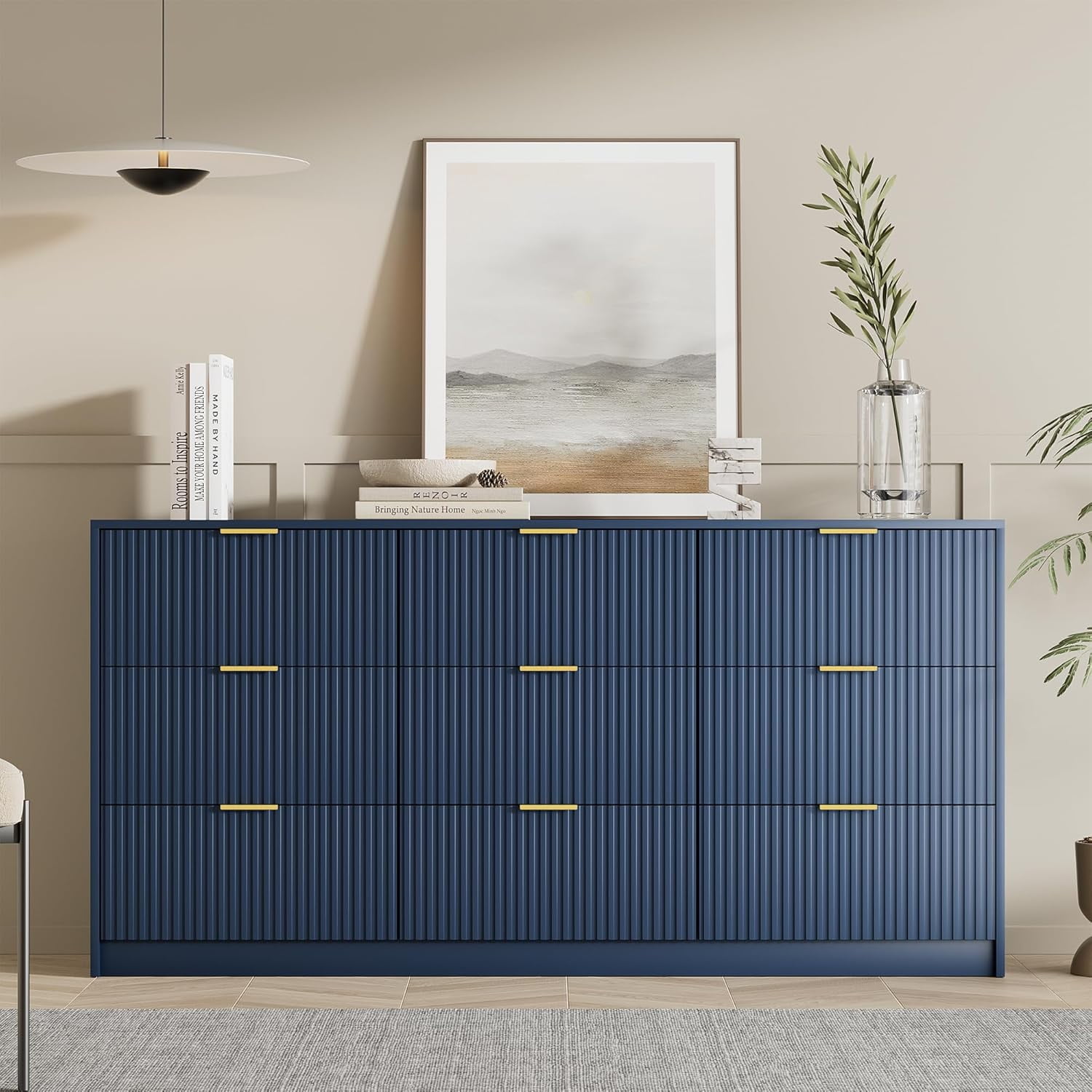green emerald velvet dress Argento Six Drawer Dresser in Navy Blue and Burnished Brass