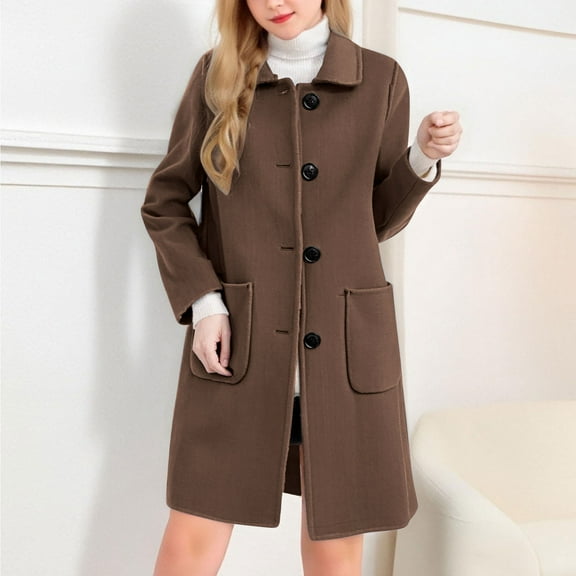 Xdegoge Womens Wool Blend Pea Coat Winter Long Sleeve Single Breasted Overcoat Elegant Knee Length Jackets Outerwear with Pockets