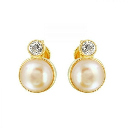 Foreli Freshwater Pearl 10k Yellow Gold Earrings With Cubic Zirconia