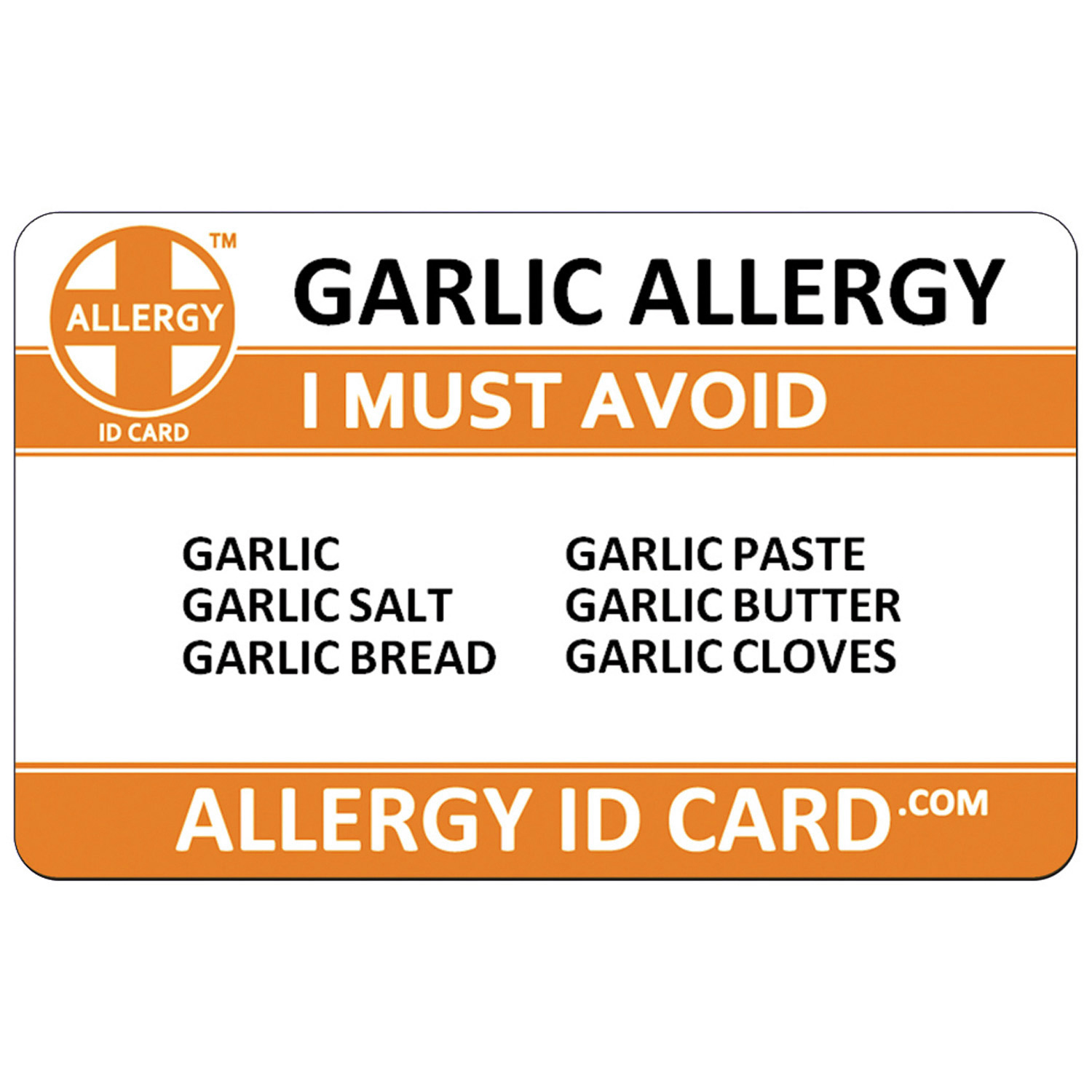 Allergy ID Card Garlic Allergy