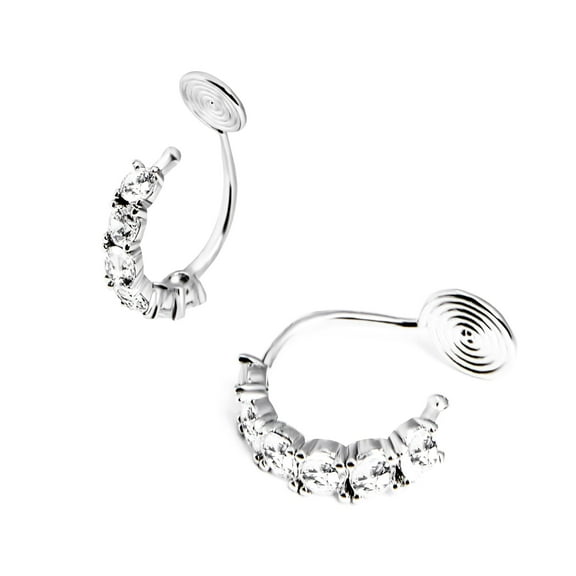Clip on Hoop Earrings for Women Cubic Zirconia Rhinestone Hoops Silver for Non-Pierced Ears