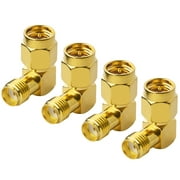 onelinkmore SMA Male to Female Right Angle 90-Degree Adapter Gold Plated Contacts Pack of 4
