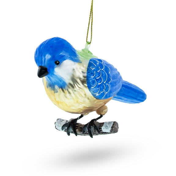 Bluebird Winter Woodland Glass Christmas Ornament