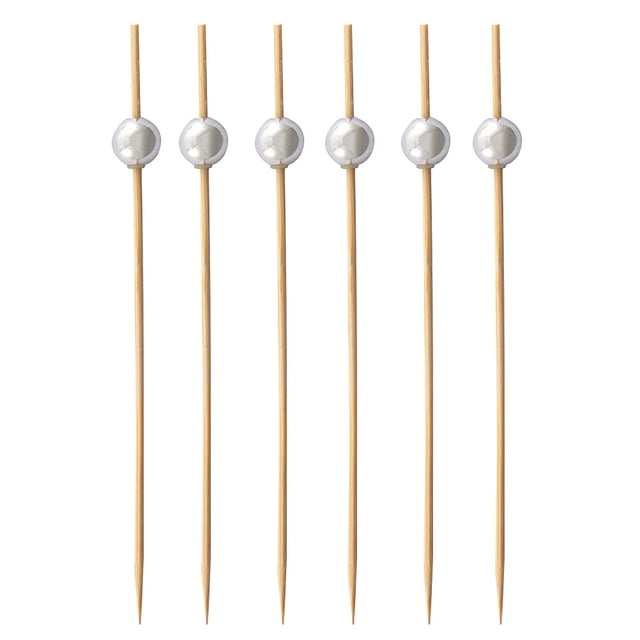 100 Pcs 12 cm Cocktail Picks Creative Handmade Round Beads Appetizer Picks Fruit Toothpicks Party Supplies (Silver)