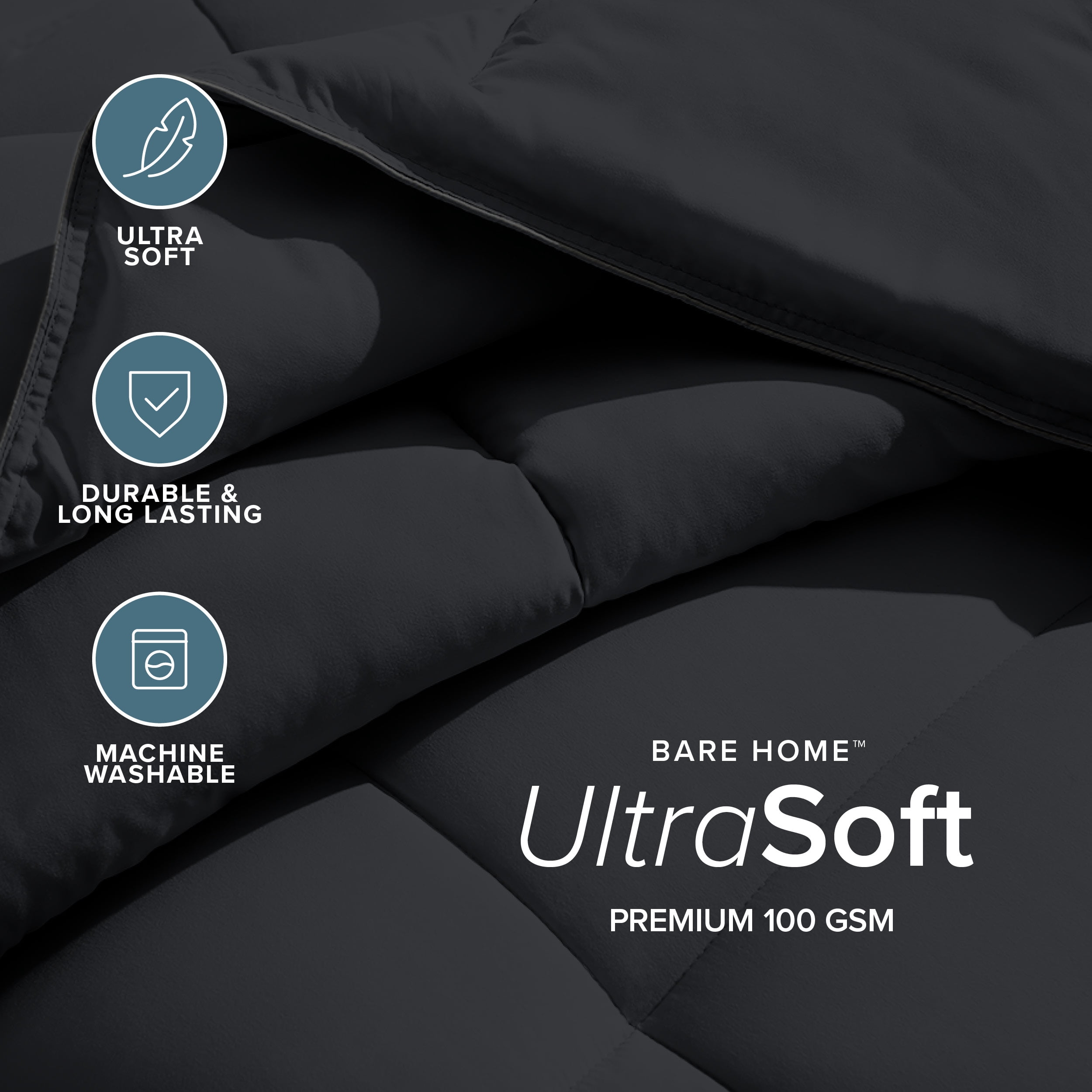 Bare Home Ultra-Soft 1800 Collection Down Alternative Comforter Duvet Insert - Full, Black