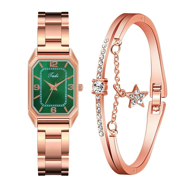 Relojes de pulsera para mujer, de moda, de cristal dorado, de acero inoxidable, analógico, de cuarzo, para escritorio