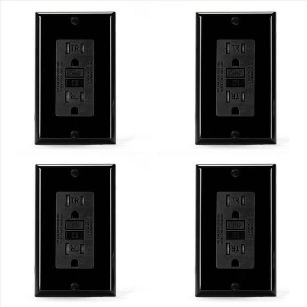 4X Tomacorriente GFCI de 15 Amperios, Tomacorriente Eléctrico GFI de Autoprueba, Receptáculo GFCI Resistente A Manipulaciones con Placa de Pared Negra