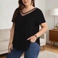 thumbnail image 6 of QIUOMBBP Womens Oversized Tee Shirts Cute Curved Hem Short Sleeve Blouse Tunic Solid Color Casual V Neck Summer Tops Black Black, 6 of 7