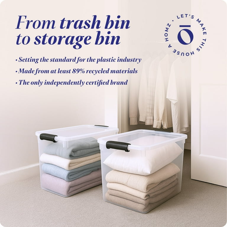 HOMZ 112-Quart Clear Plastic Stackable Storage Bin with Lid, 2