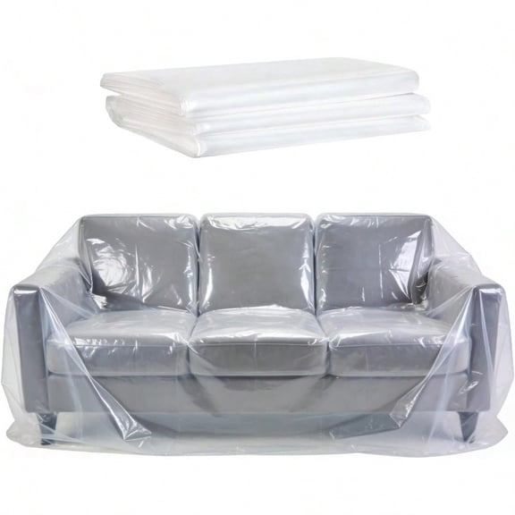 2 Pack Heavy Duty Plastic Couch Cover, Large Waterproof Dust-Proof Furniture Slipcover, Pet Scratch Protector for Sectional Couch, Ideal for Moving and Storage Home Furniture Protection