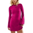 thumbnail image 1 of Vente de Liquidation! Vêtements pour Femmes, Robe Décontractée à Manches Longues Col Rond Couleur Unie Manches Évasées Rose Vif P, 1 of 1