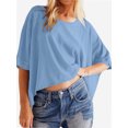 thumbnail image 5 of Women's Sleeve Crewneck T Shirts Loose Casual Summer Tops Comfy Basic Tees, 5 of 5