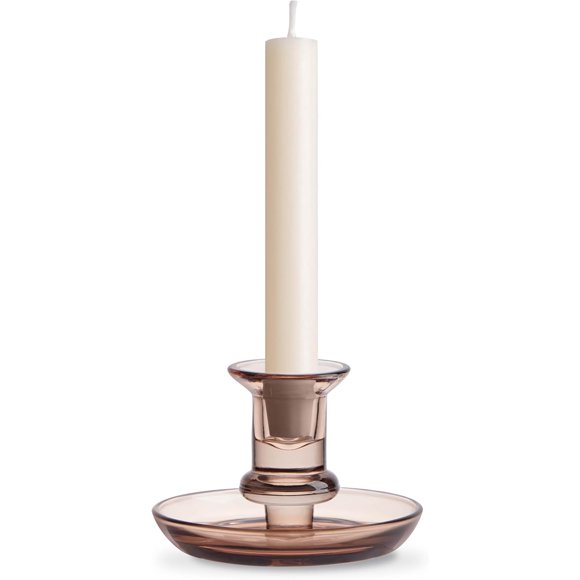Torre & Tagus Delia Porte-Bougie en Verre avec Plateau pour Bougies Effilées, Porte-Bougie Moderne 4,5 Pouces avec Plateau pour Décoration de Table, Porte-Bougie Effilée Simple comme Décoration de Mariage/maison (Champagne)
