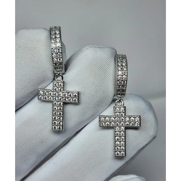 2 Ct Round Cut Moissanite Cross Dangle Earring Women's 14K White Gold Plated
