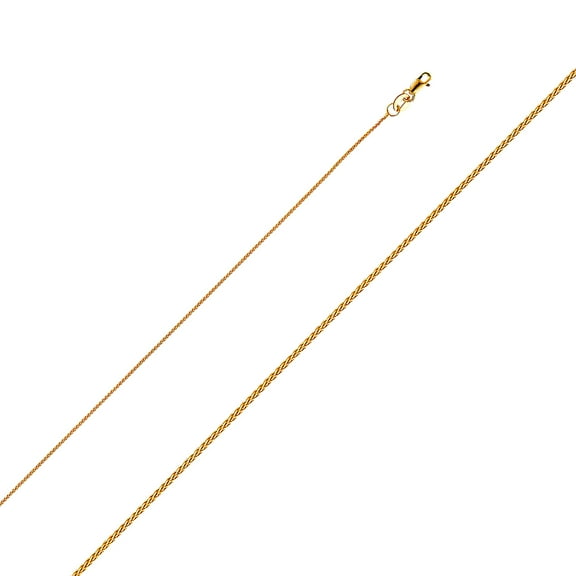 14k Yellow Gold 0.9mm Round Wheat Chain Necklace 16 Inch Chain Necklace for Women and Men