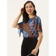thumbnail image 2 of DressBerry Women's Rayon Slub Round Neck Top Casual Summer Knot Cuff Split Sleeves Printed Cold Shoulders Western Style High Waist Light Weighted Blouse, 2 of 7