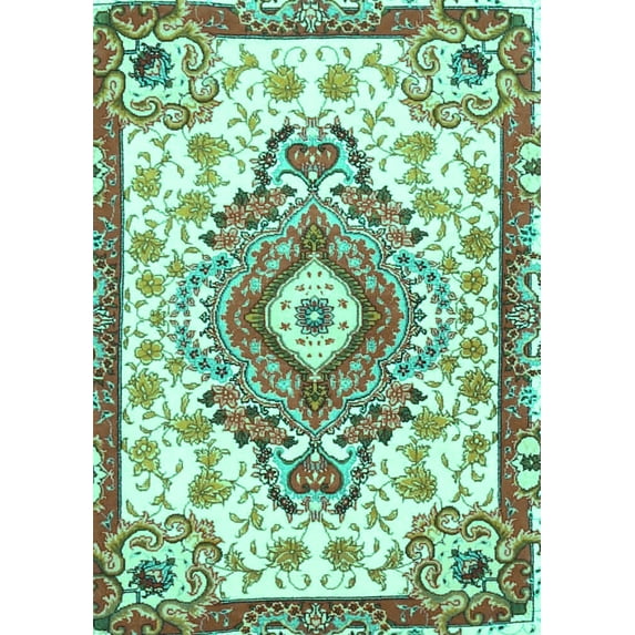 Ahgly Company Machine Washable Indoor Rectangle Persian Turquoise Blue Traditional Area Rugs, 2' x 3'