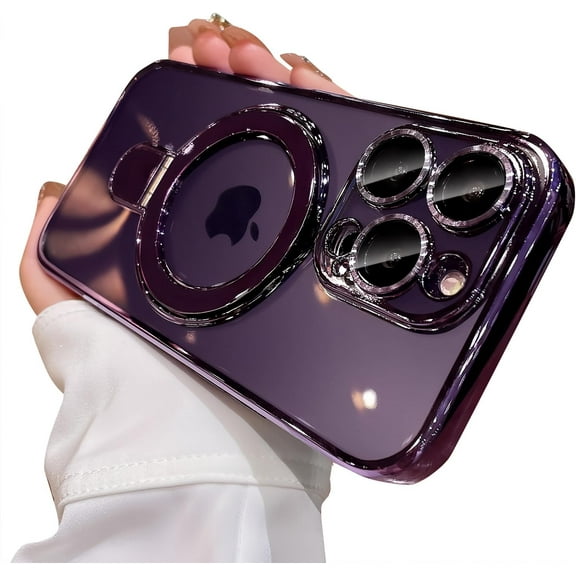 Magnetic for iPhone 14 Pro Case Magsafe Clear with Invisible Stand Kickstand Camera Protector Plating 10FT Shockproof Soft Rubber Protective Phone Case (Dark Purple)
