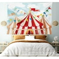 thumbnail image 3 of Circus Tapestry, Circus Stripes Sunshines Through Cloudy Sky Traditional Performing Arts Theme, Fabric Wall Hanging Decor for Bedroom Living Room Dorm, 5 Sizes, Blue White Red, by Ambesonne, 3 of 9