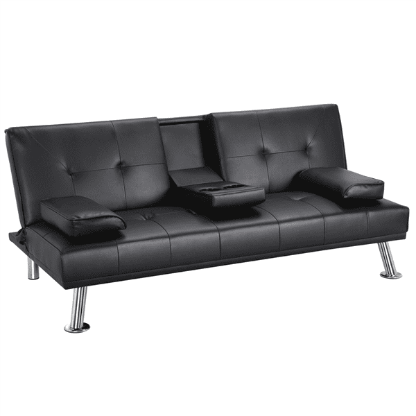 LuxuryGoods Modern Faux Leather Reclining Futon with Cupholders and ...