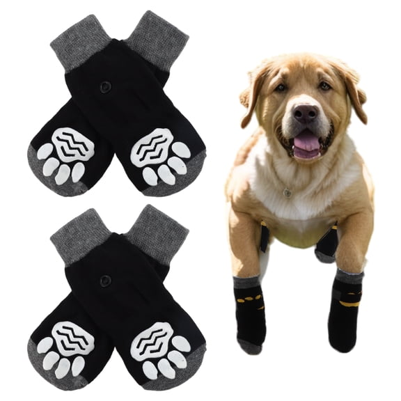 Unique Bargains 4 Pcs Non-Slip Dog Socks Adjustable Sticky Tapes Pet Socks S Black Yellow