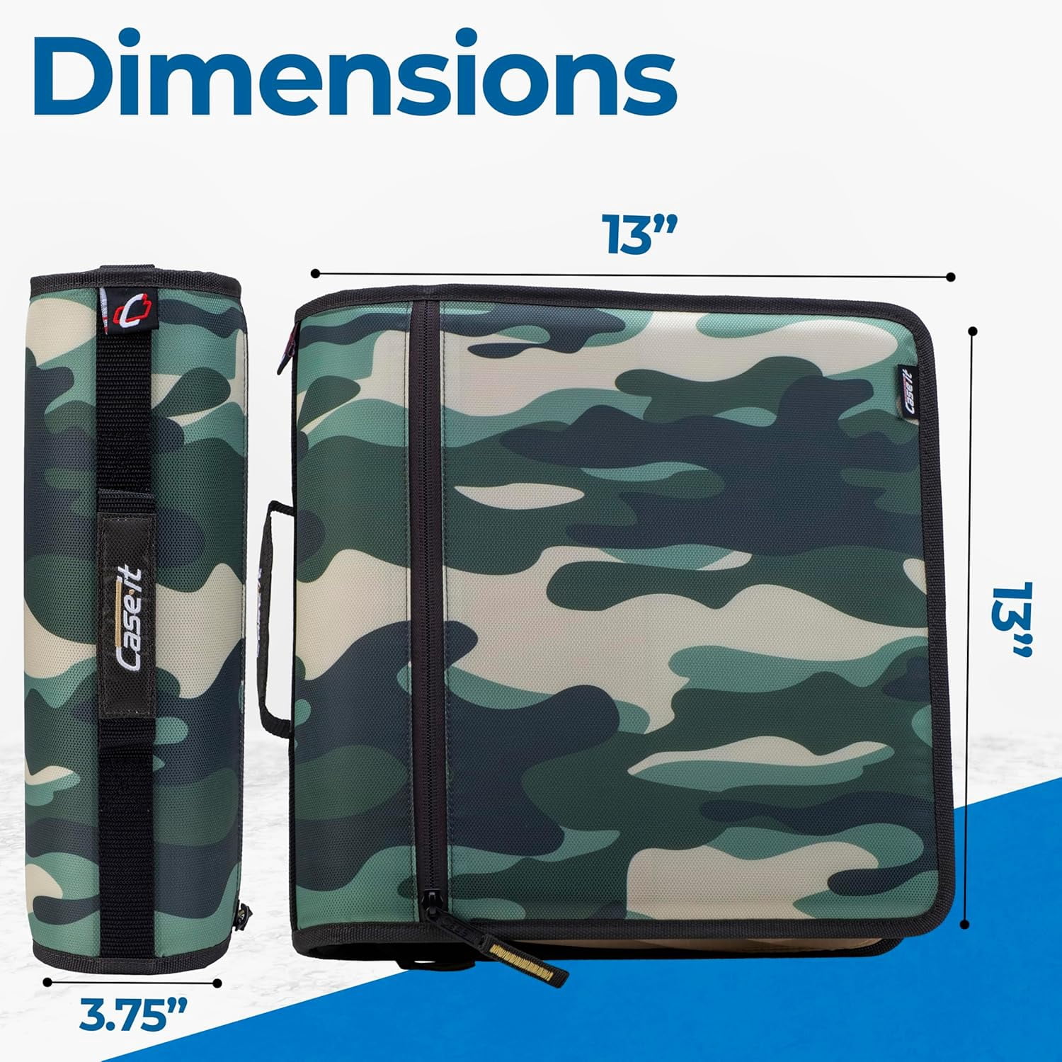 Case-it The Mighty Zip Tab Zipper Binder - 3 Inch O-Rings - 5 Color Tab Expanding File Folder - Multiple Pockets - 600 Sheet Capacity - Comes with Shoulder Strap - OG Camo D-146-P