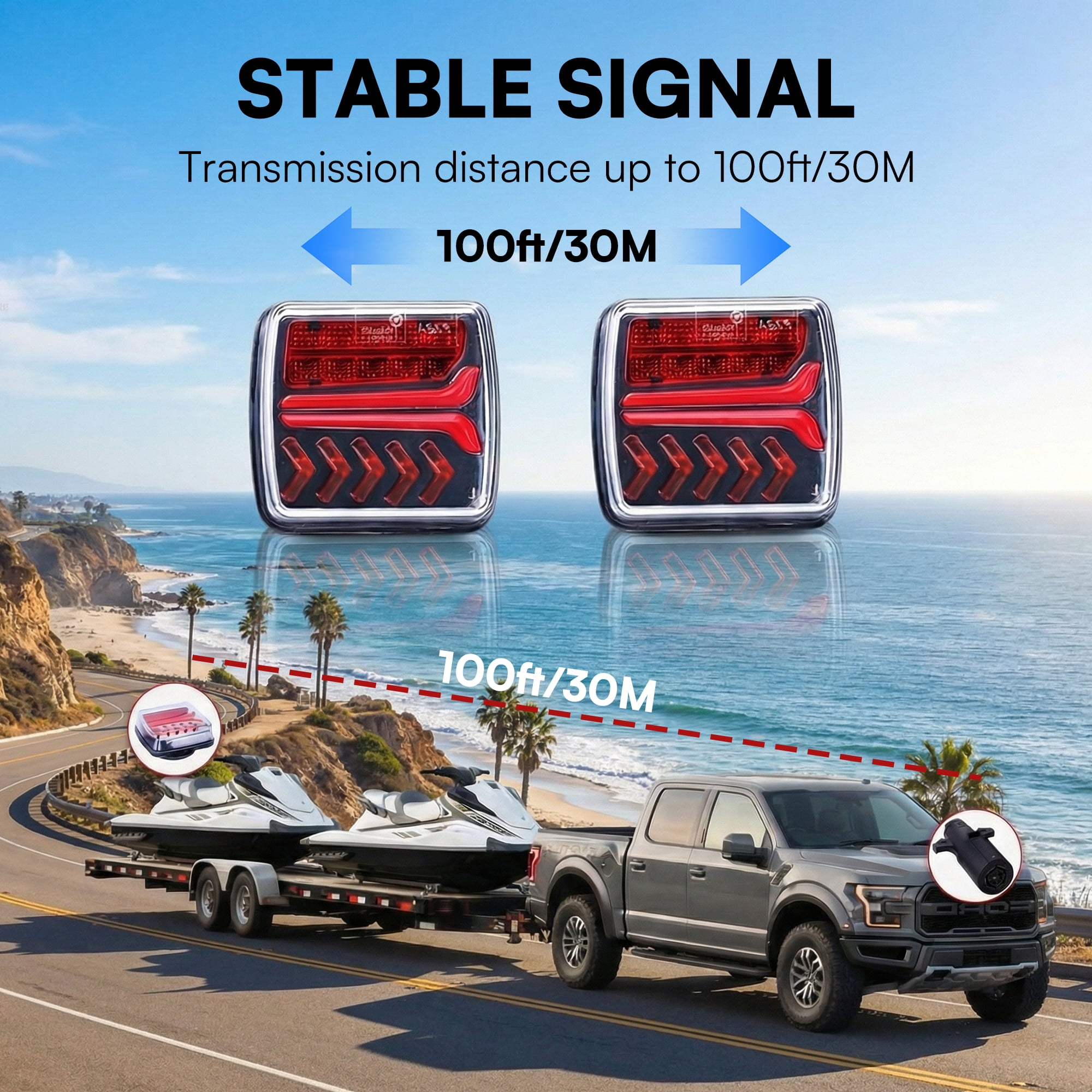 DAYBETTER Wireless Trailer Lights Magnetic, 12-24V Led Wireless Tail Lights for Trailer, Rechargeable Towing Light Kit with Strong Magnets Base for Trucks RV Camper Boat Caravan Vehicle