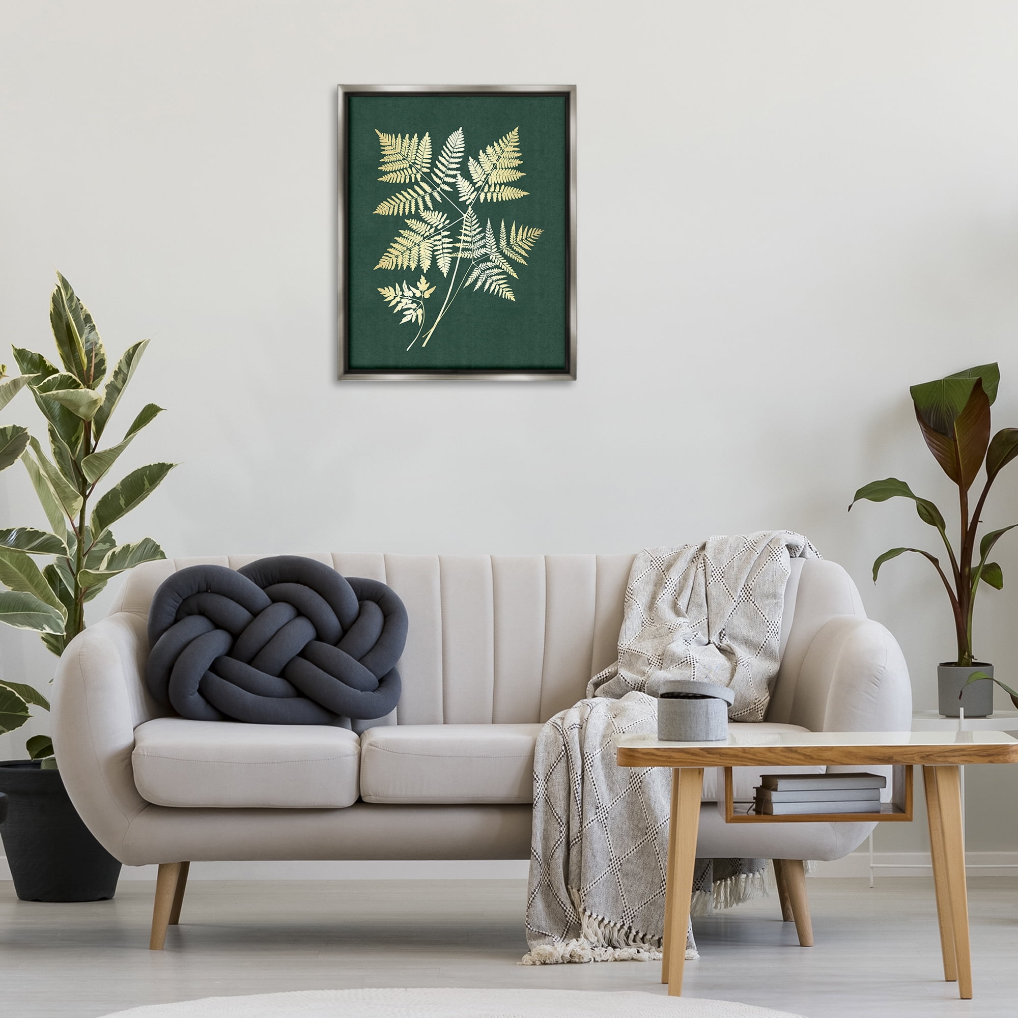 Stupell Industries Fern Leaves on Green Plants & Flowers Painting Gray Floater Framed Canvas Art Print Wall Art, 25 x 31