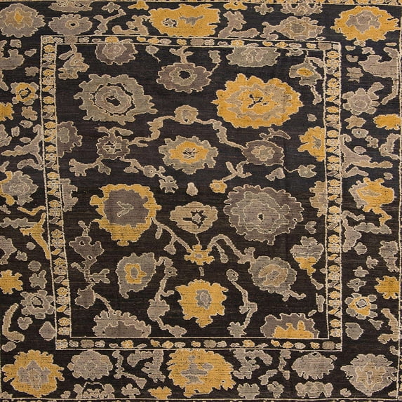 Ahgly Company Indoor Square Abstract Charcoal Black Oriental Area Rugs, 4' Square