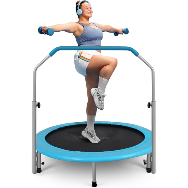 Trampolín Plegable 102 cm SereneLife, Trampolín Compacto para Ejercicio para Adultos, Brincolin con Manillar de Espuma, Equipamiento para Ejercicio Interior/Jardín, 100 kg