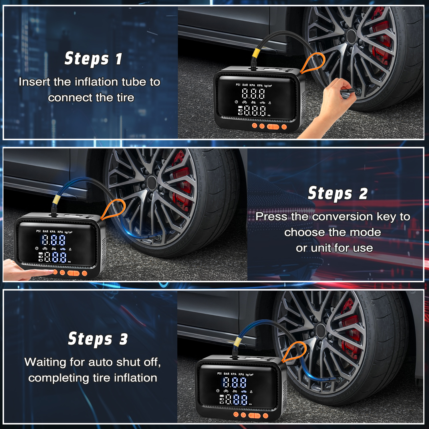 Freecat Tire Inflator Portable Air Compressor, 150PSI Electric Air Tire Pump for Car, Motorcycle, Bike, with LED Light &Jump Starter Cable &Car Accessories.