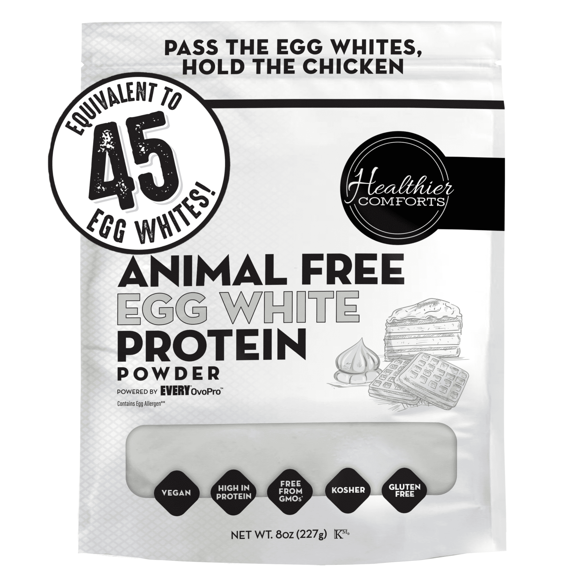 Healthier Comforts Animal-Free Egg White Protein Powder (8oz) | Unflavored | Vegan Egg Omelet, Angel Food Cake, Meringue, Shakes, Baking | Cholesterol-Free, Dairy-Free, High Protein