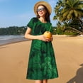 thumbnail image 4 of Balery Green Leave Fern Vestidos sueltos de manga corta para mujer, vestidos de verano 2025, vestidos casuales de corte A con vuelo., 4 of 6