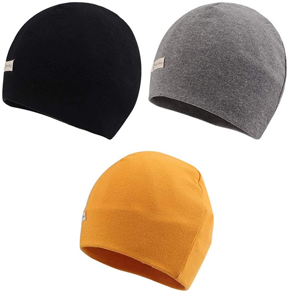 JANGANNSA 3-Pack Newborn Baby Beanie Hats – Soft Cotton Hospital Caps For Boys & Girls, 0-36 Months