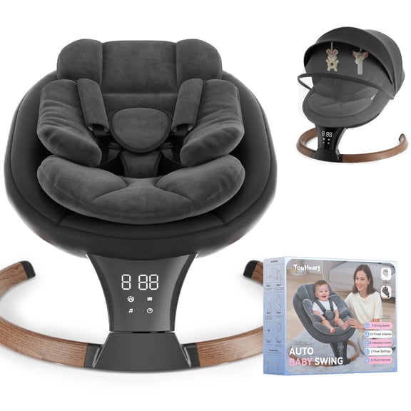 TouHeart Electric Baby Swing for Infant,5-Speed Sway & Vibration, Remote Control,10 Lullabies,Black
