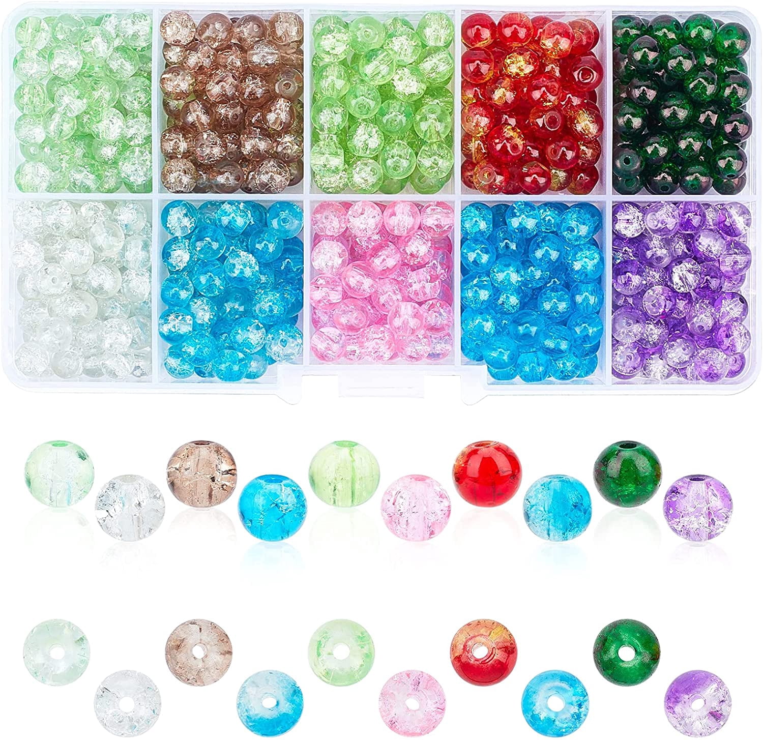 200 Stück Crackle-Glasperlen – 10 Farben, 8 Mm, Für Schmuck & Deko