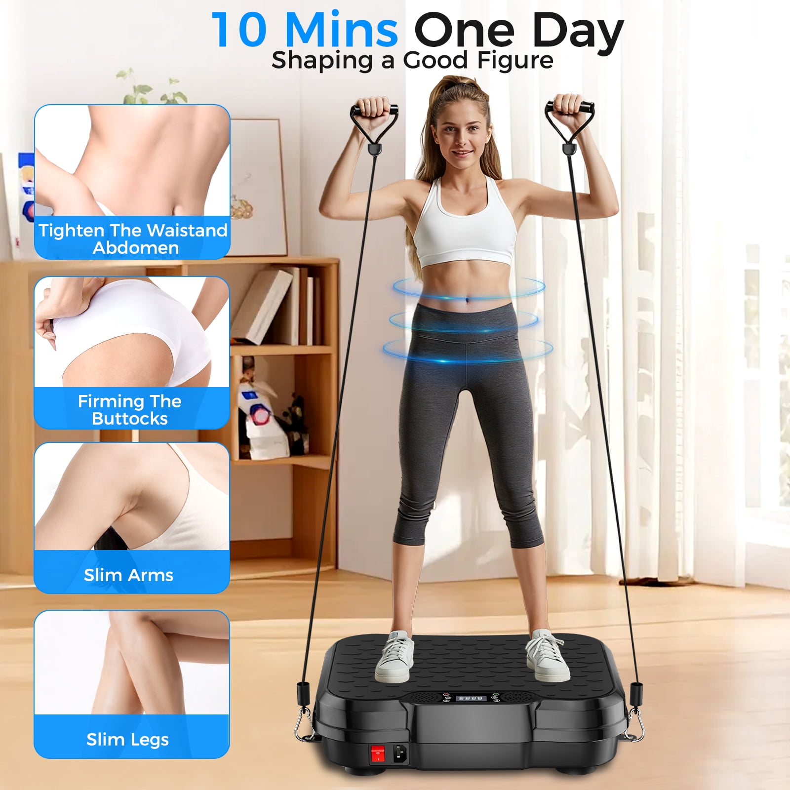Tomile Vibration Plate Exercise Machine, Whole Body Workout Vibration Platform for Home Fitness with 400lbs Capacity, Black