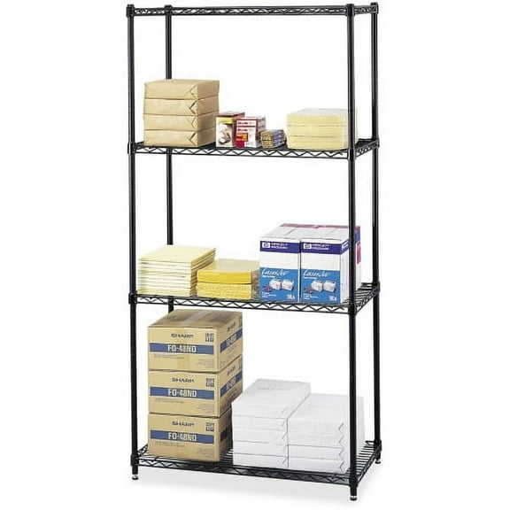 Safco Commercial Wire Shelving 18" x 72" x 36" - 4 x Shelf(ves) - 2000 lb Load Capacity - Leveling Glide - Black - Powder Coated - Steel - Assembly Required