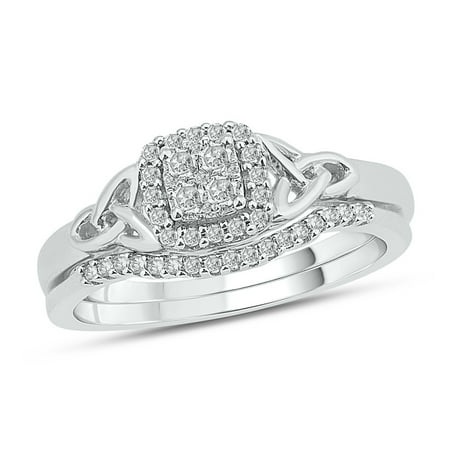 Diamond Set Celtic Ring - 1/4 ct tw round diamond celtic symbol engagement wedding set in sterling silver.