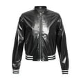thumbnail image 6 of Yartina Kids Girls Metallic Bomber Jacket Coat Zip Up Long Sleeve Jazz Dance Crop Top Windbreaker Black 8, 6 of 8