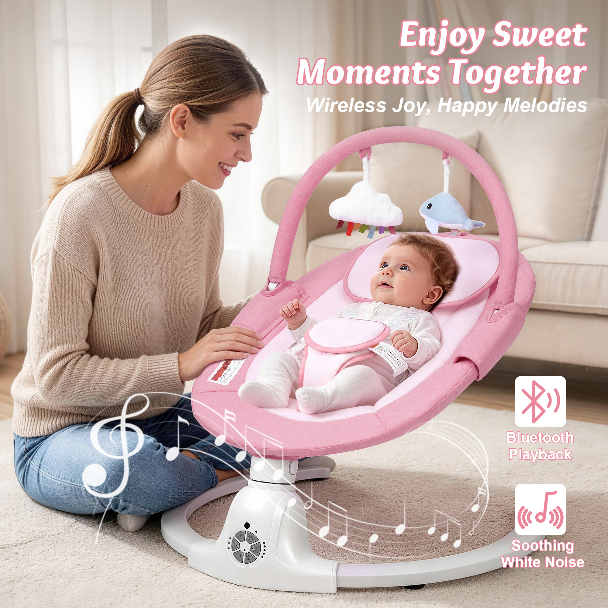 Babyeap Electric Baby Swing with Remote Control, Pink photo 2