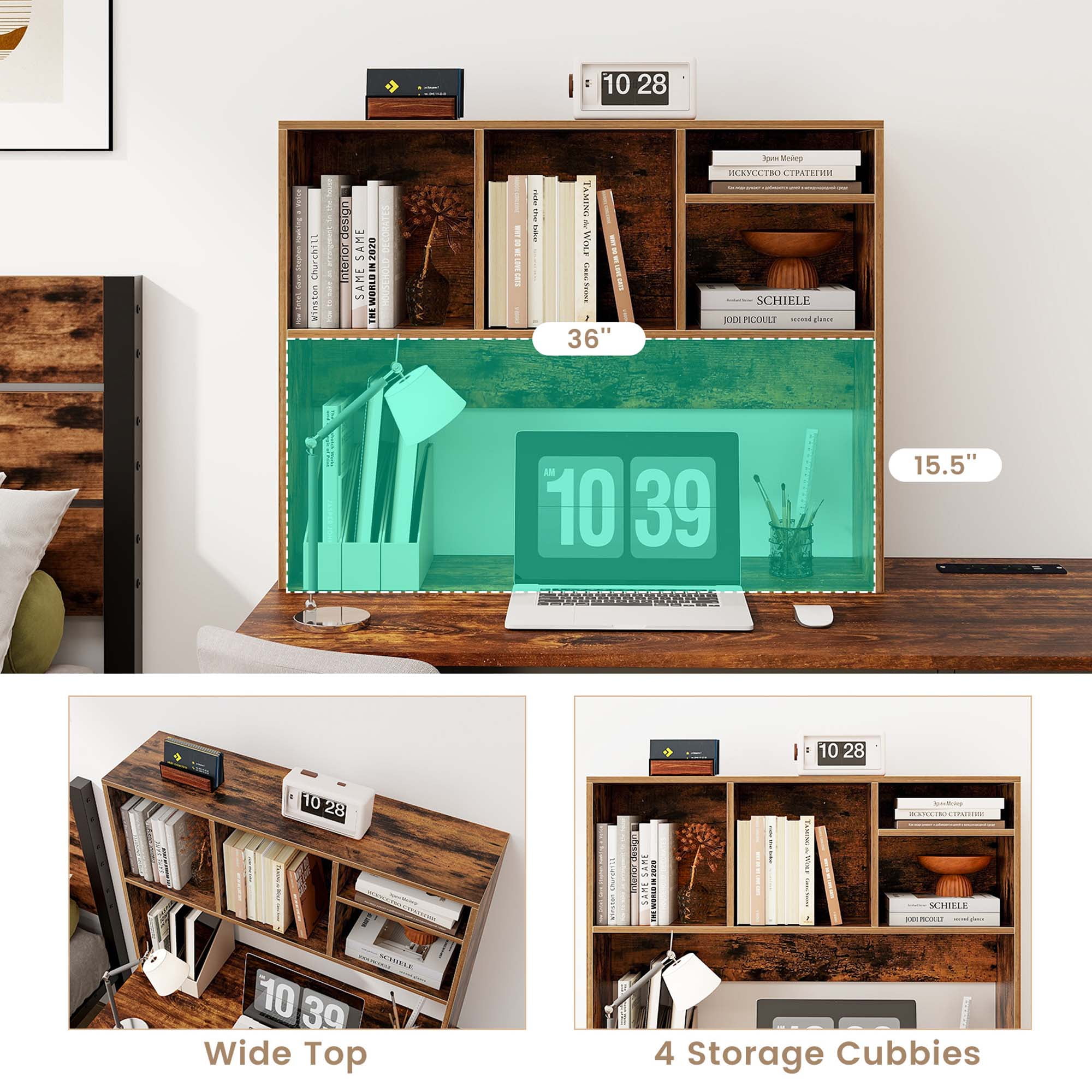Costway Computer Desktop Bookcase Countertop Storage Bookshelf Organizer with 4 Cubbies Coffee