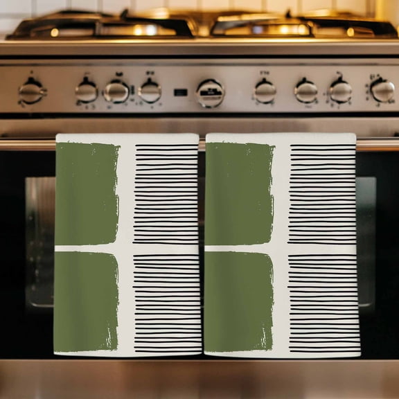 Sage Green Kitchen Towels Set of 1, Modern Painting Farmhouse Striped Abstract Art Absorbent Dish Towels for Kitchen, Microfiber Hand Towel, Quick Drying Tea Towel for Cleaning Decorative Dishcloths