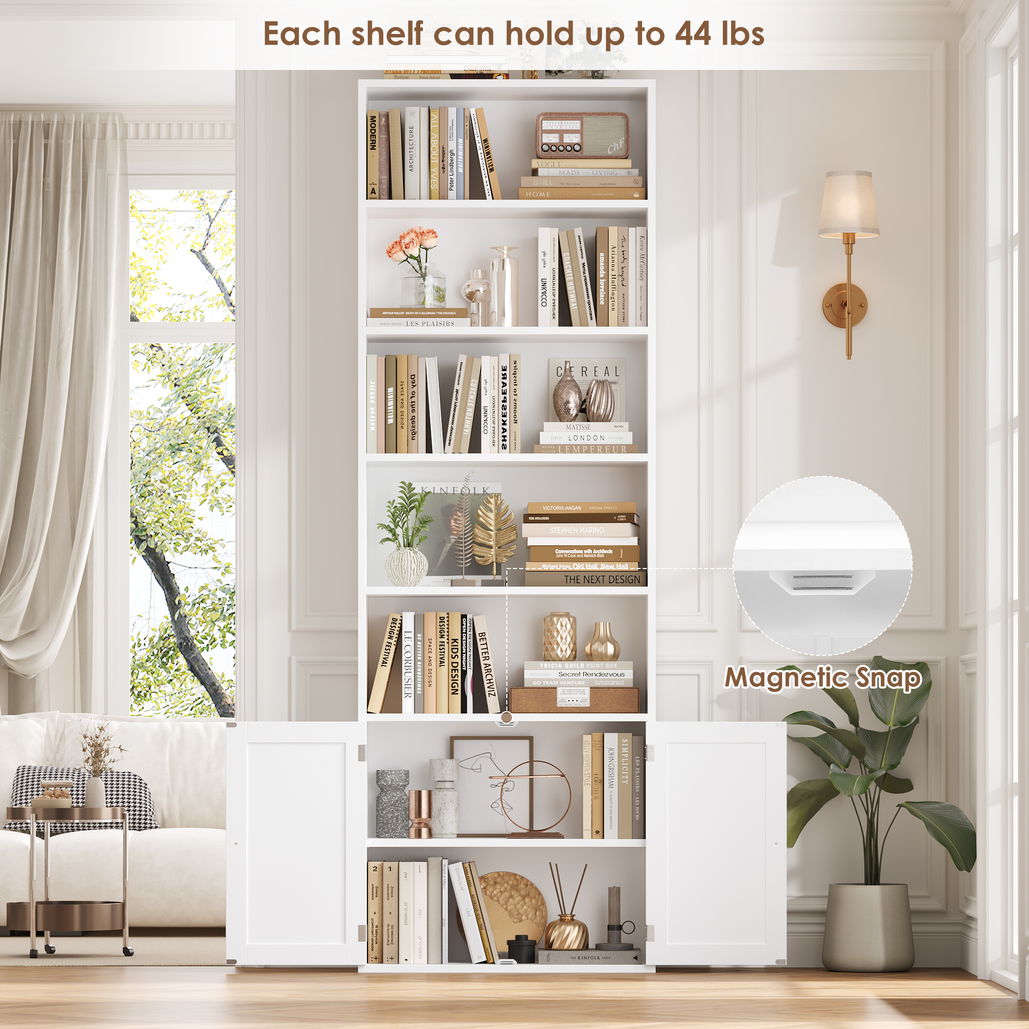 Hiphuta 5-Tier Bookcase with Doors, White, 82.3 Inches photo 7